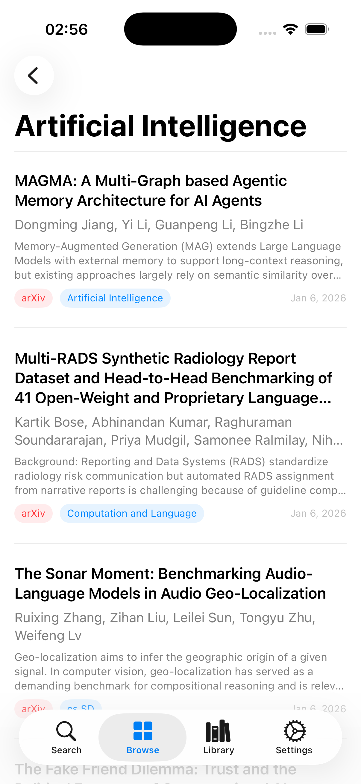 Arxivo Search Screen
